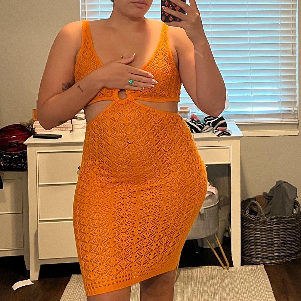 Orange beach swim suit cover up knitted